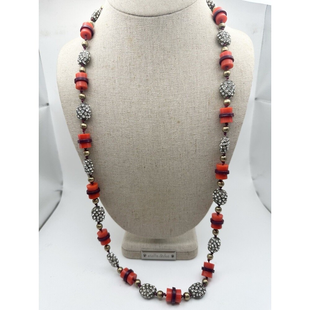 J. Crew Necklace Red Purple Lucite Pave Set Rhinestone 30”